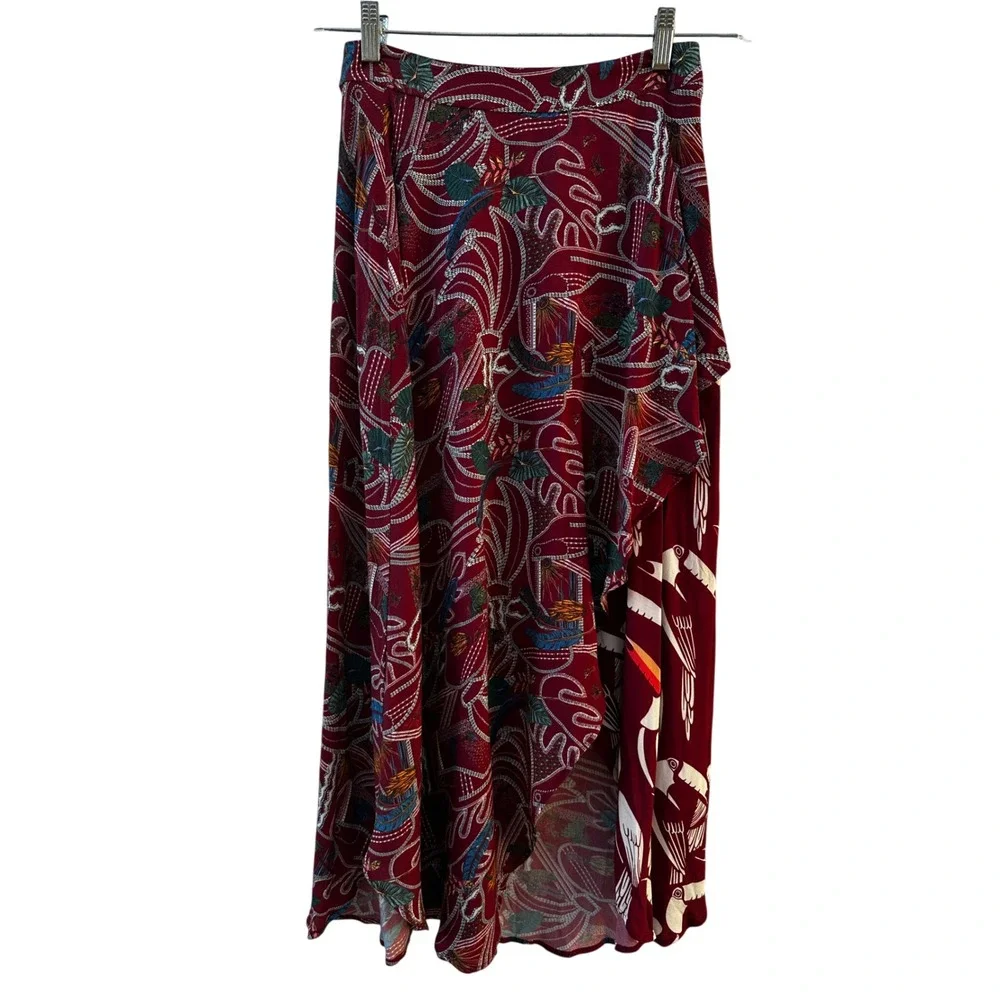 Farm Rio Anthropologie Culebra Tropical Bird Asymmetrical Midi Skirt XS